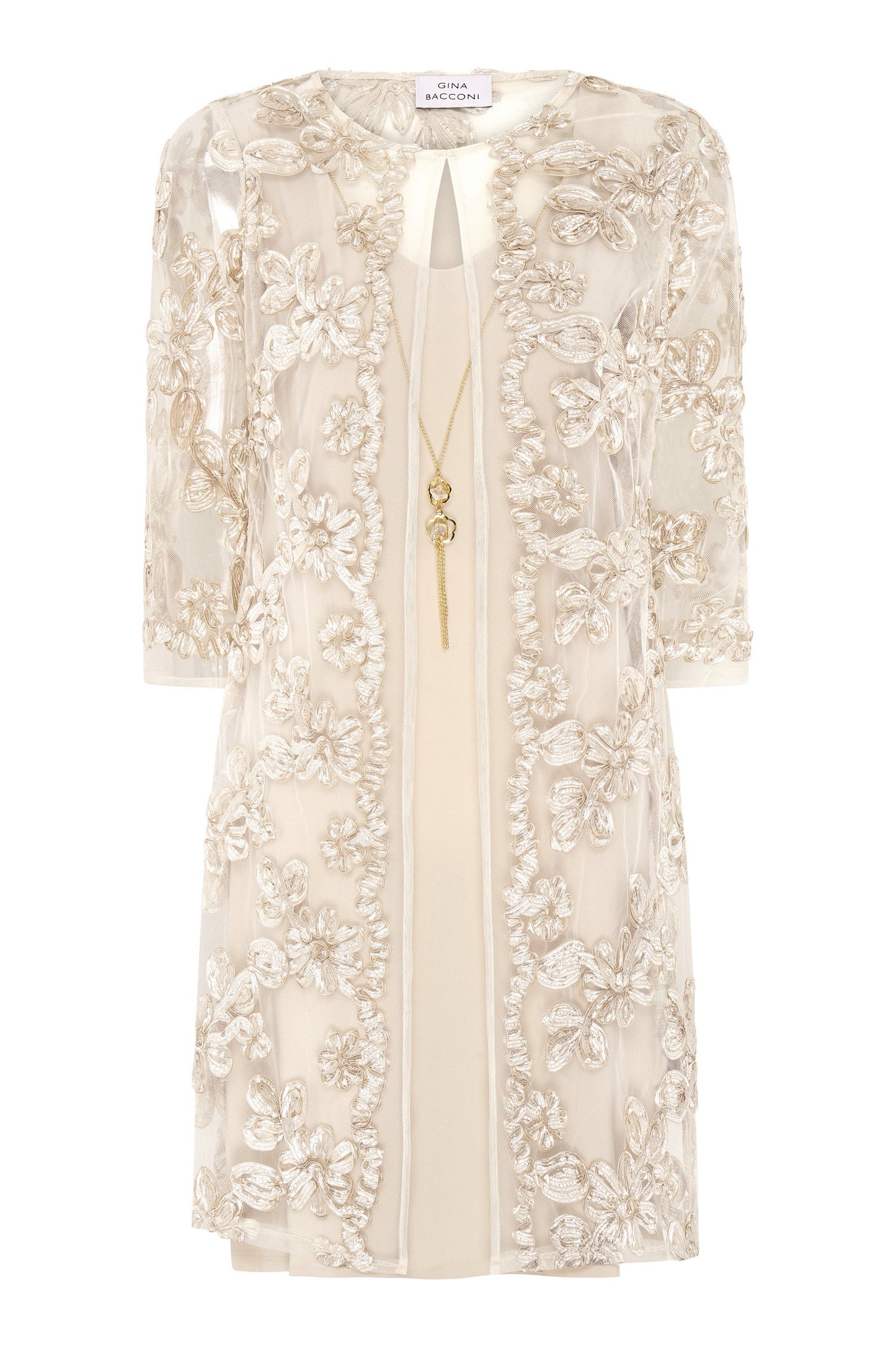 Dollie Floral Soutache Dress Ad Jacket With Detachable Necklace
