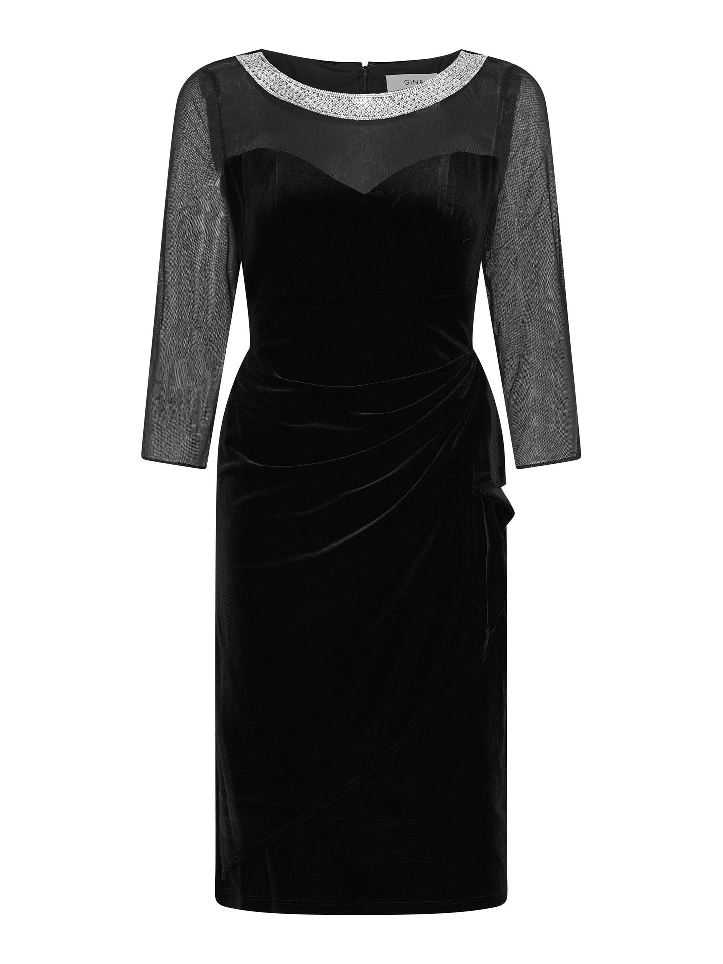  Lana Velvet Dress With Sheer Sleeves And Neckline