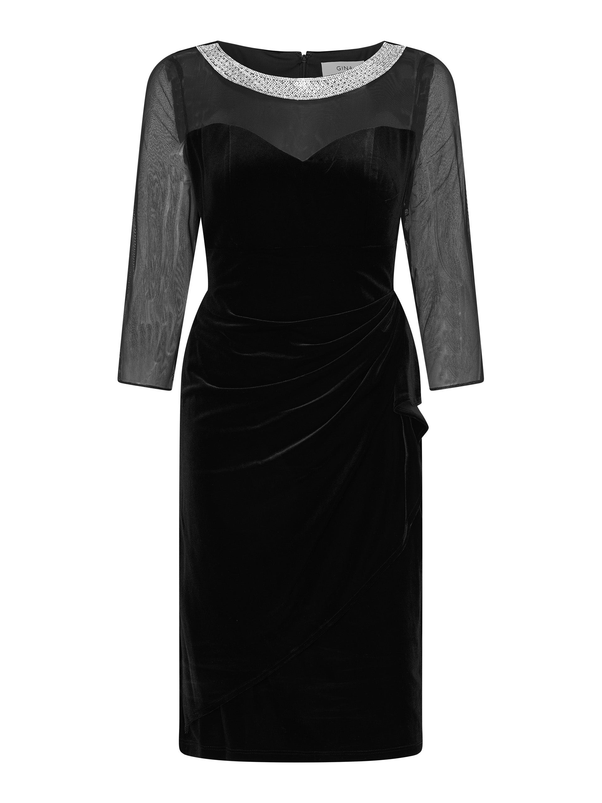  Lana Velvet Dress With Sheer Sleeves And Neckline