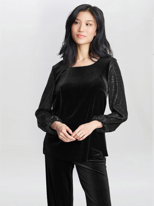  Ines Velvet Blouse With Sequin Bubble Sleeves