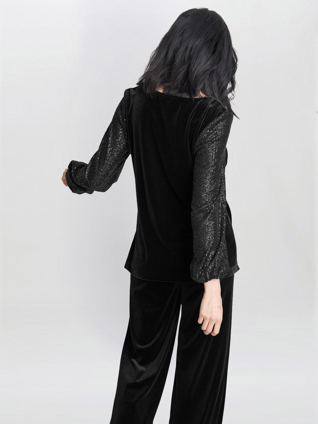  Ines Velvet Blouse With Sequin Bubble Sleeves