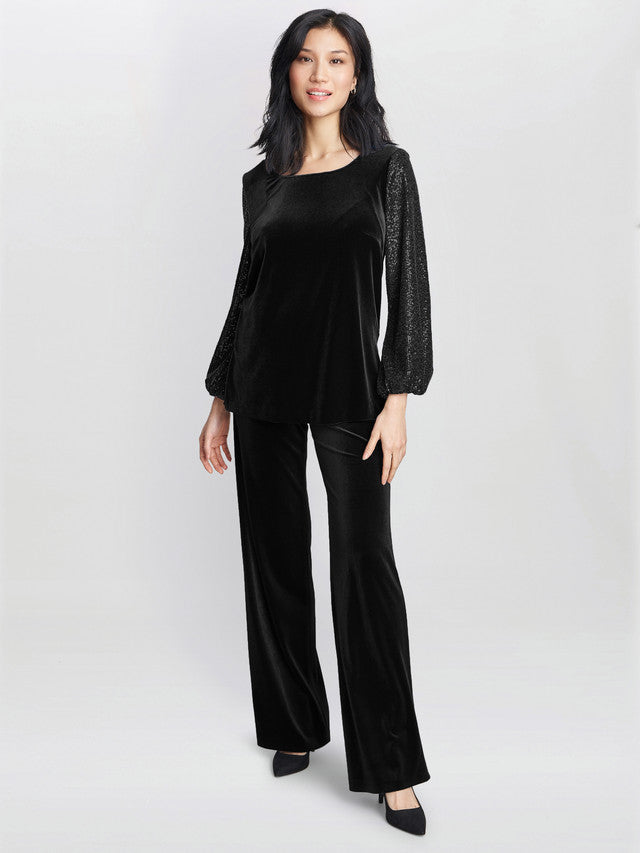  Ines Velvet Blouse With Sequin Bubble Sleeves