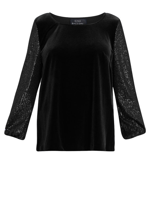  Ines Velvet Blouse With Sequin Bubble Sleeves