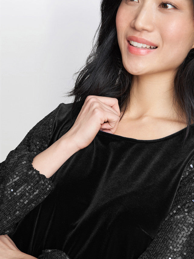  Ines Velvet Blouse With Sequin Bubble Sleeves