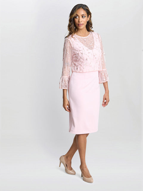  Pippa Beaded Jacket With Fluted 3/4 Sleeve And Crepe Shift Dress