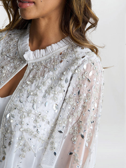  Monica Beaded Jacket With Stand Frill Neck And Butterfly Sleeve
