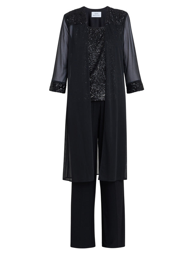  Jessica Three Piece Sequin Jersey Trouser Suit