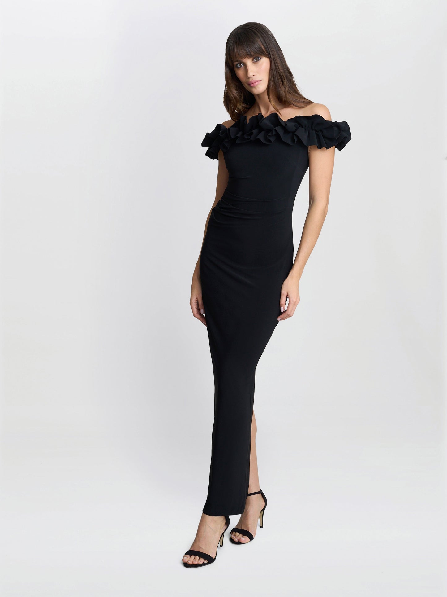  Sabrina Jersey Ruffle Neck Maxi Dress