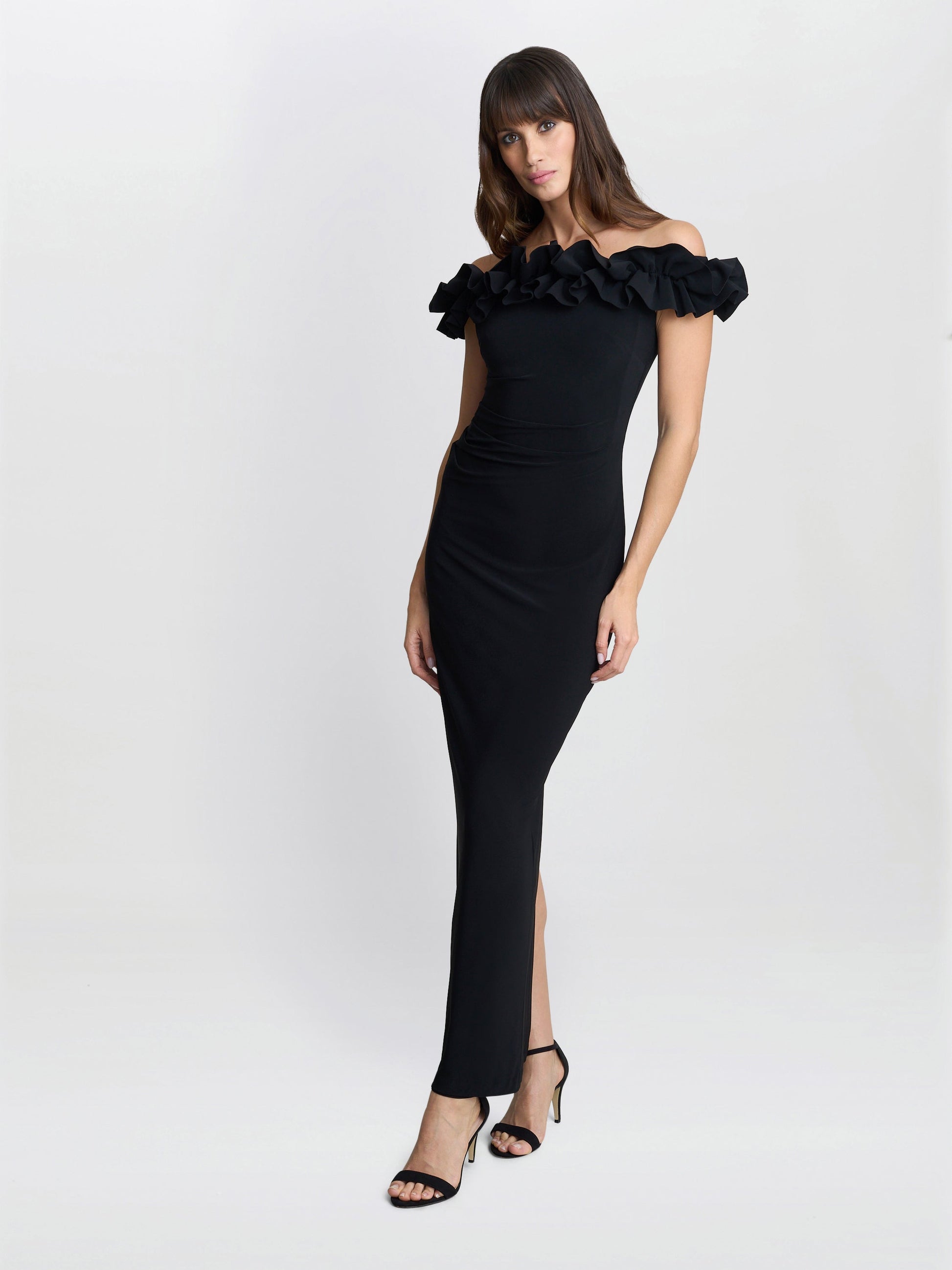  Sabrina Jersey Ruffle Neck Maxi Dress