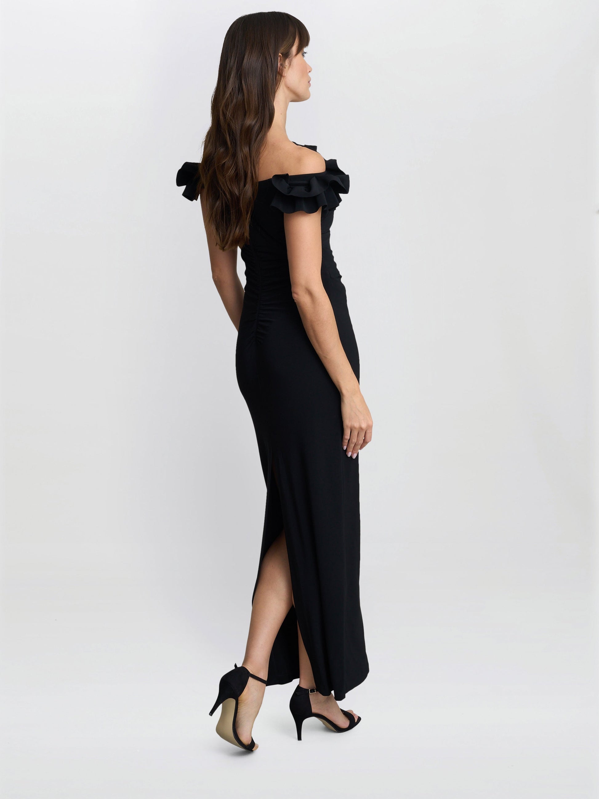  Sabrina Jersey Ruffle Neck Maxi Dress