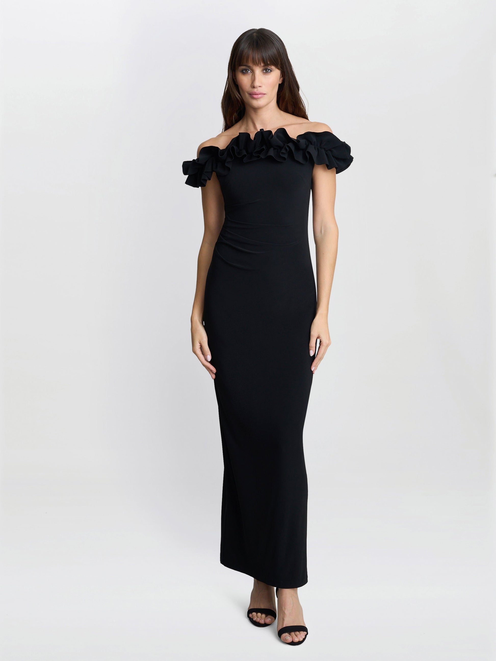  Sabrina Jersey Ruffle Neck Maxi Dress