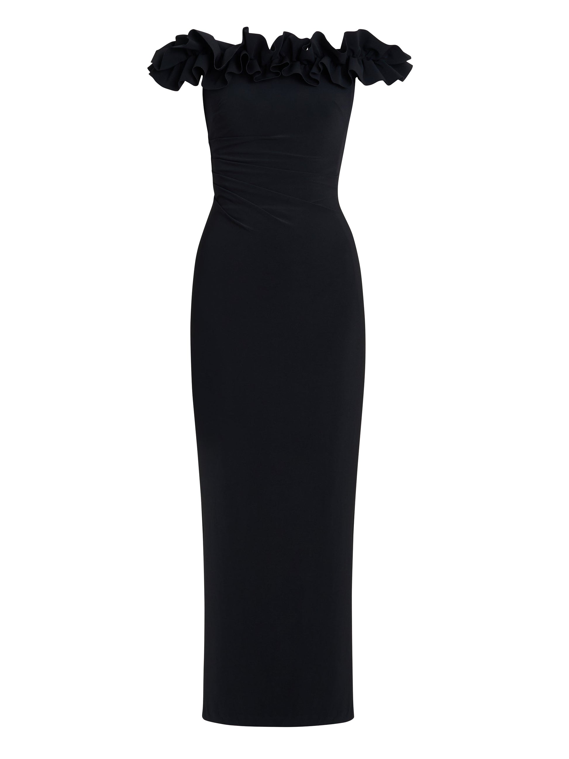  Sabrina Jersey Ruffle Neck Maxi Dress