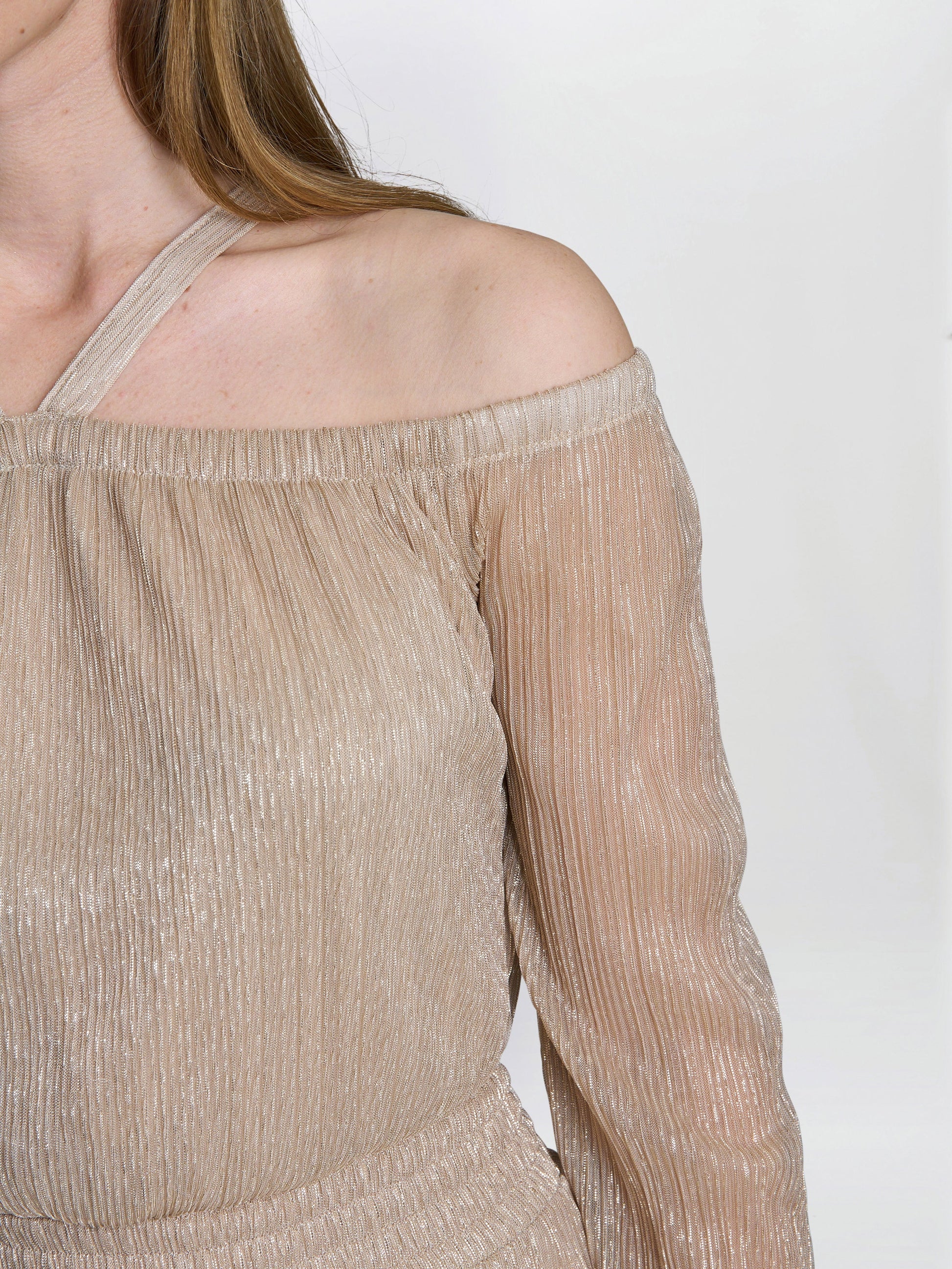  Sylvia Metallic Off The Shoulder Dress