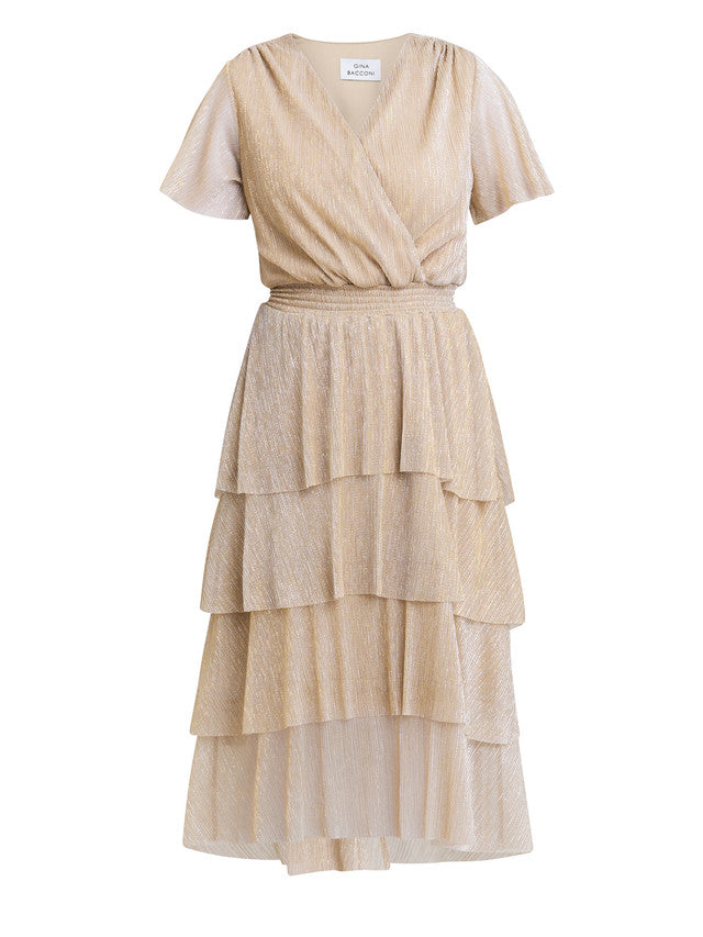  Cheri Metallic Knit Tiered Dress