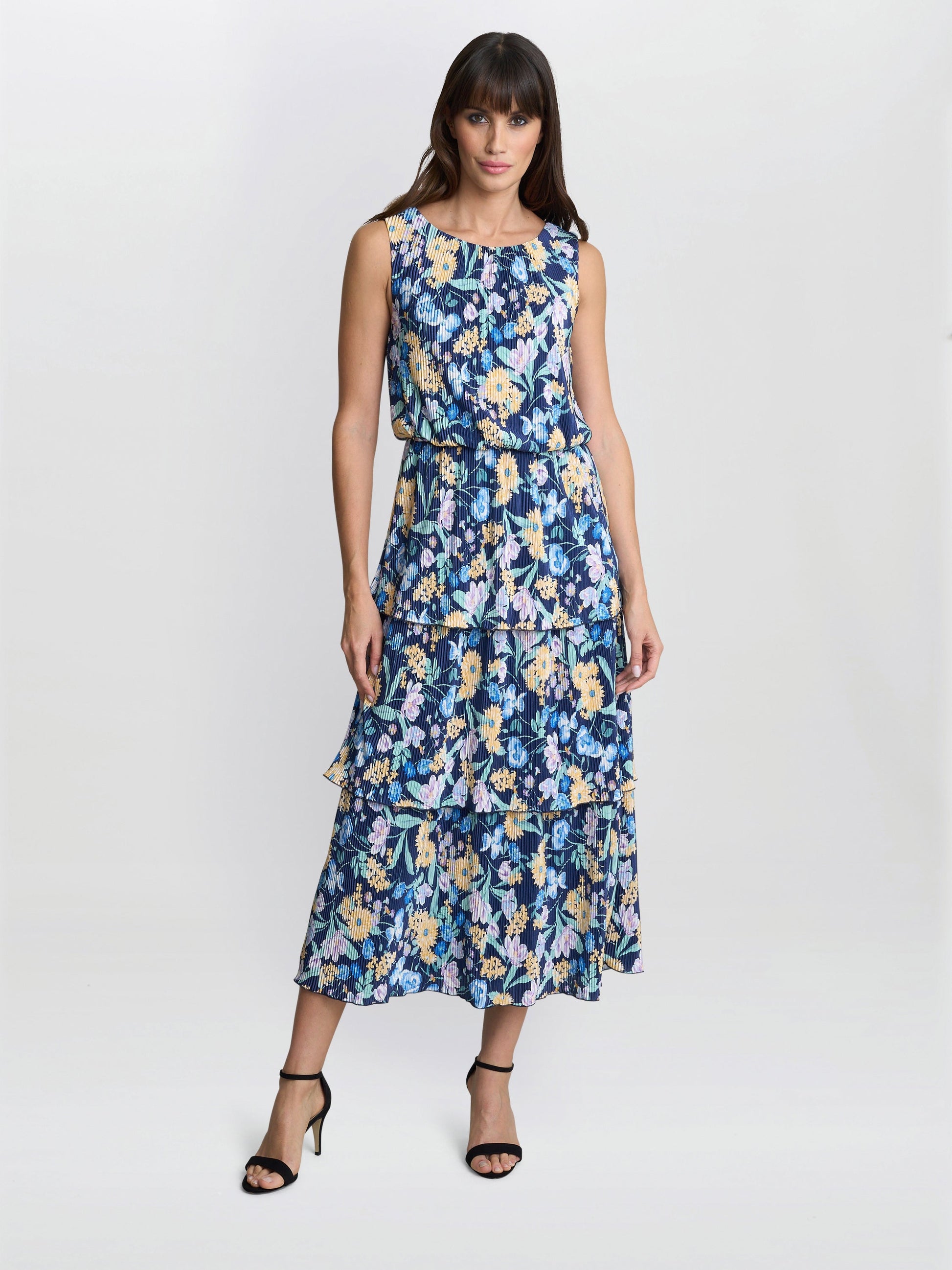  Zara Floral Print Plisse Tier Dress