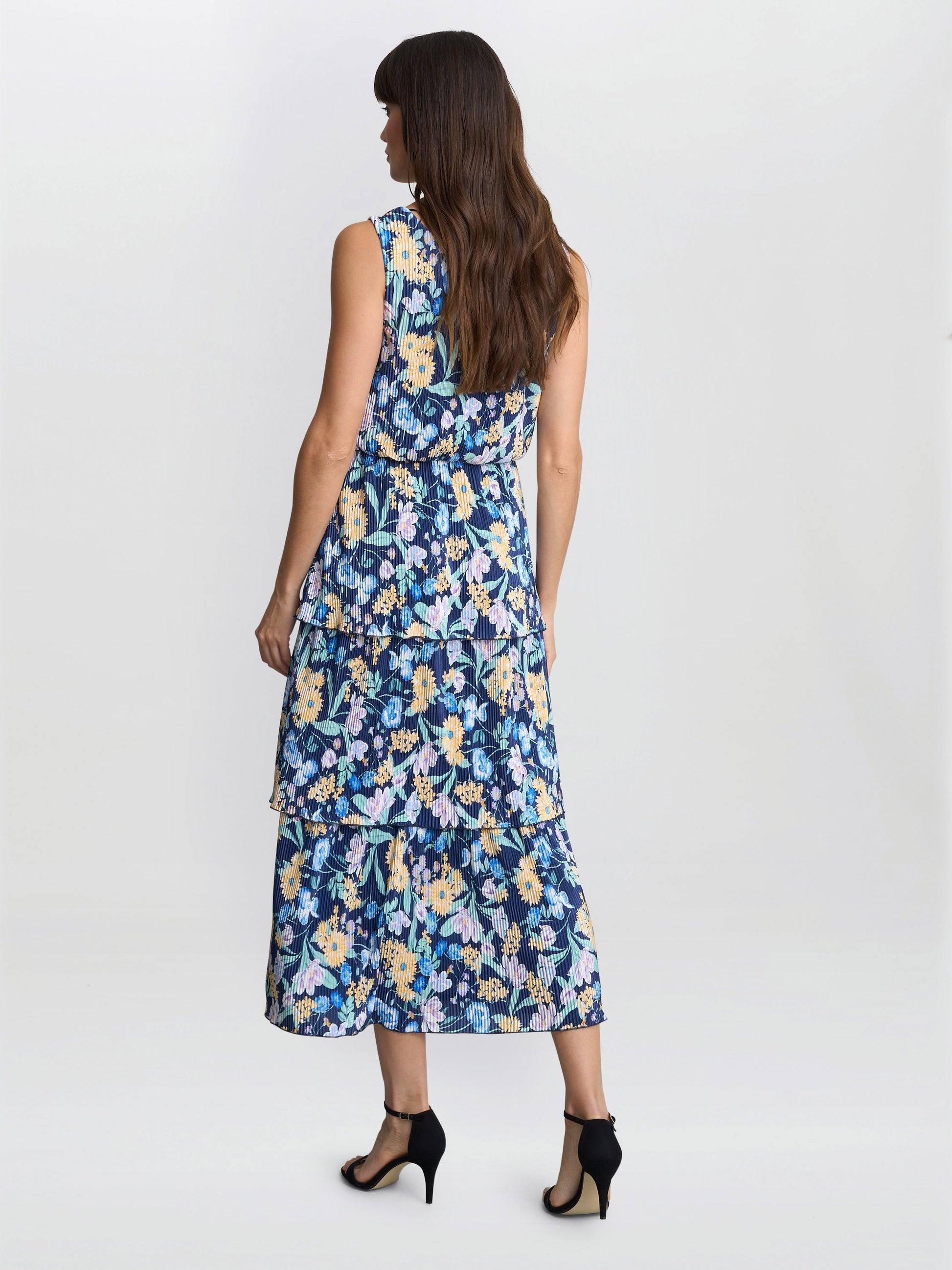  Zara Floral Print Plisse Tier Dress