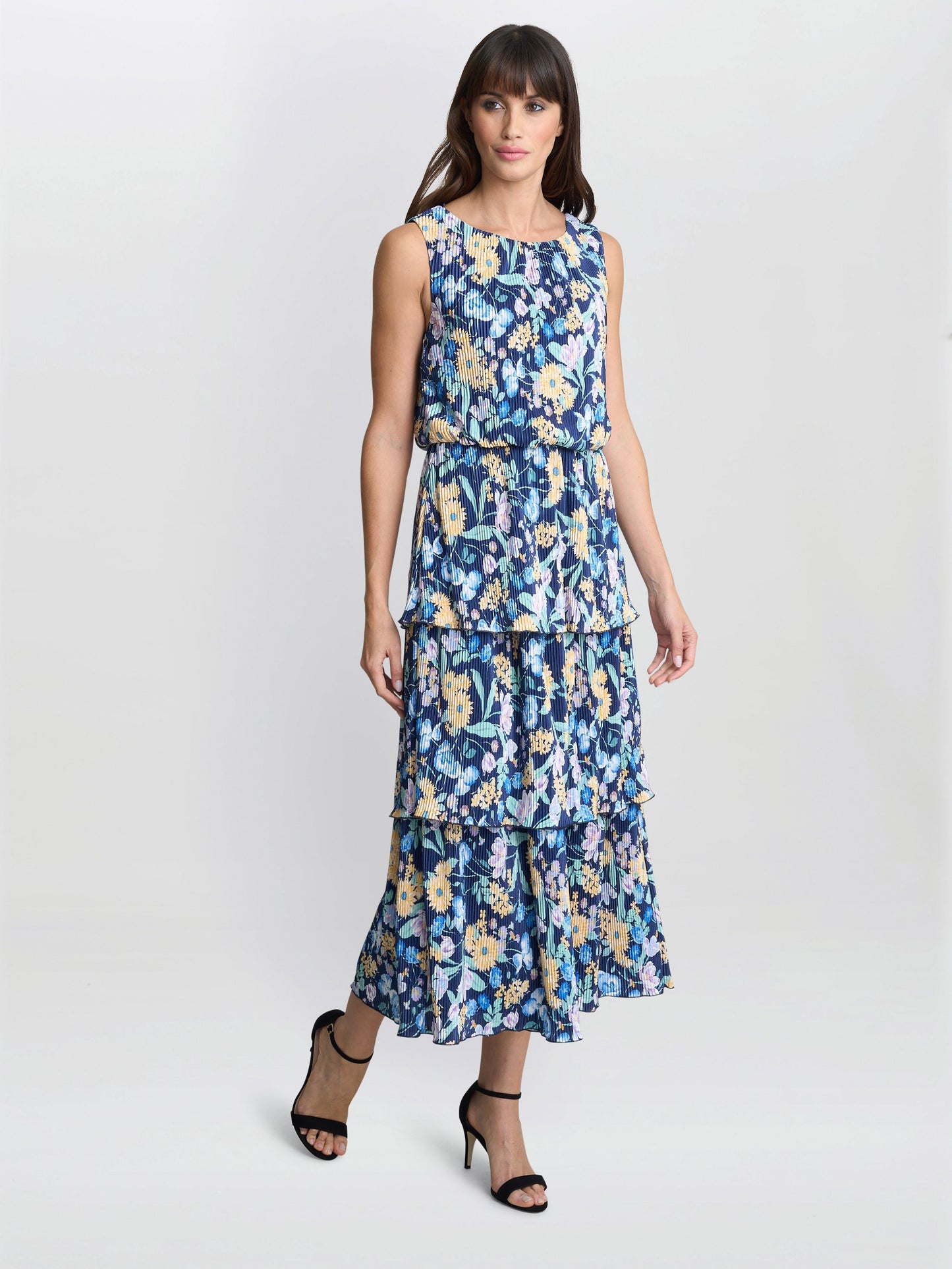  Zara Floral Print Plisse Tier Dress