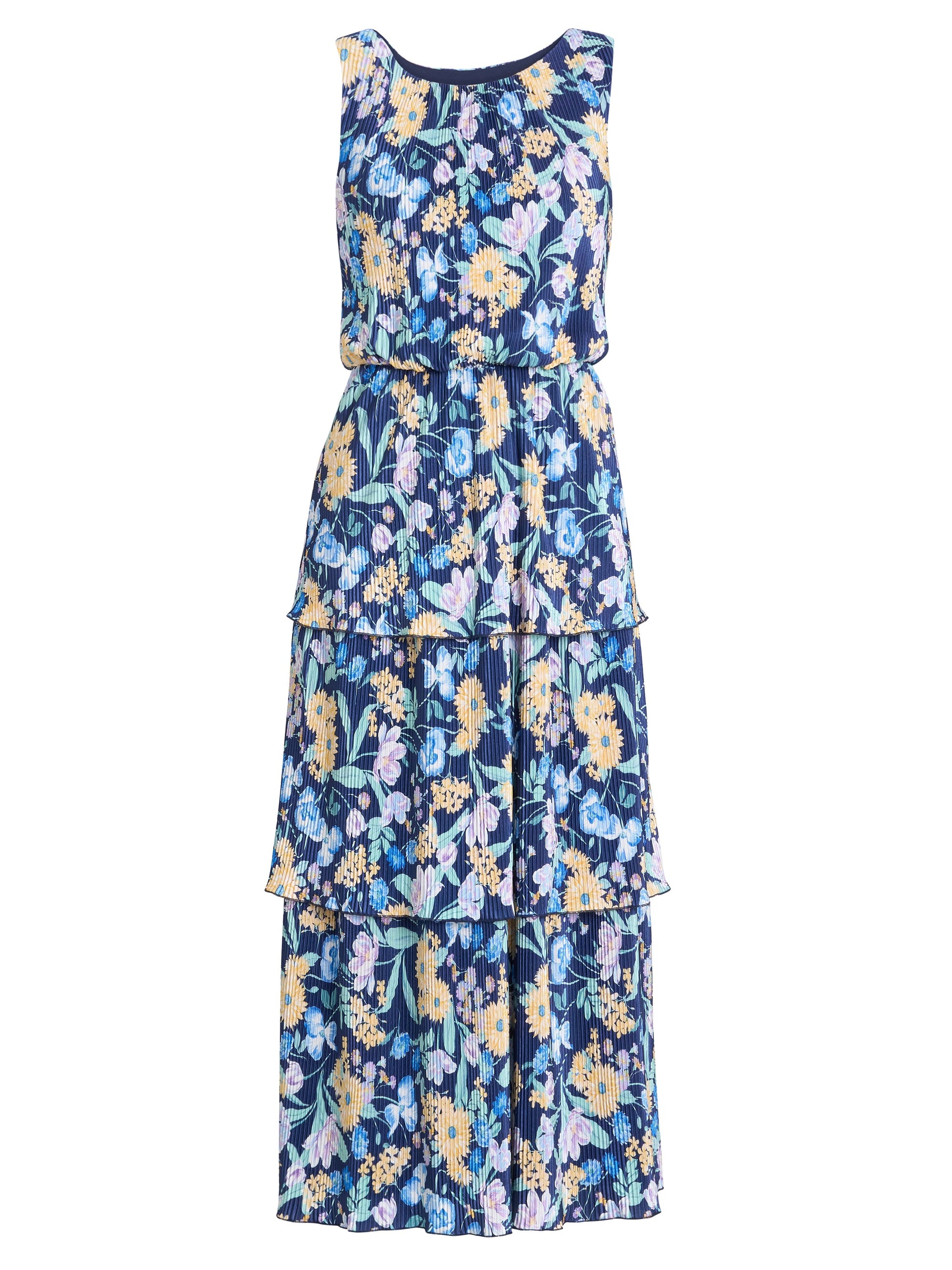  Zara Floral Print Plisse Tier Dress