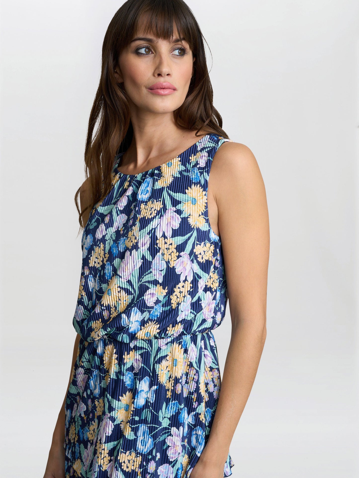  Zara Floral Print Plisse Tier Dress