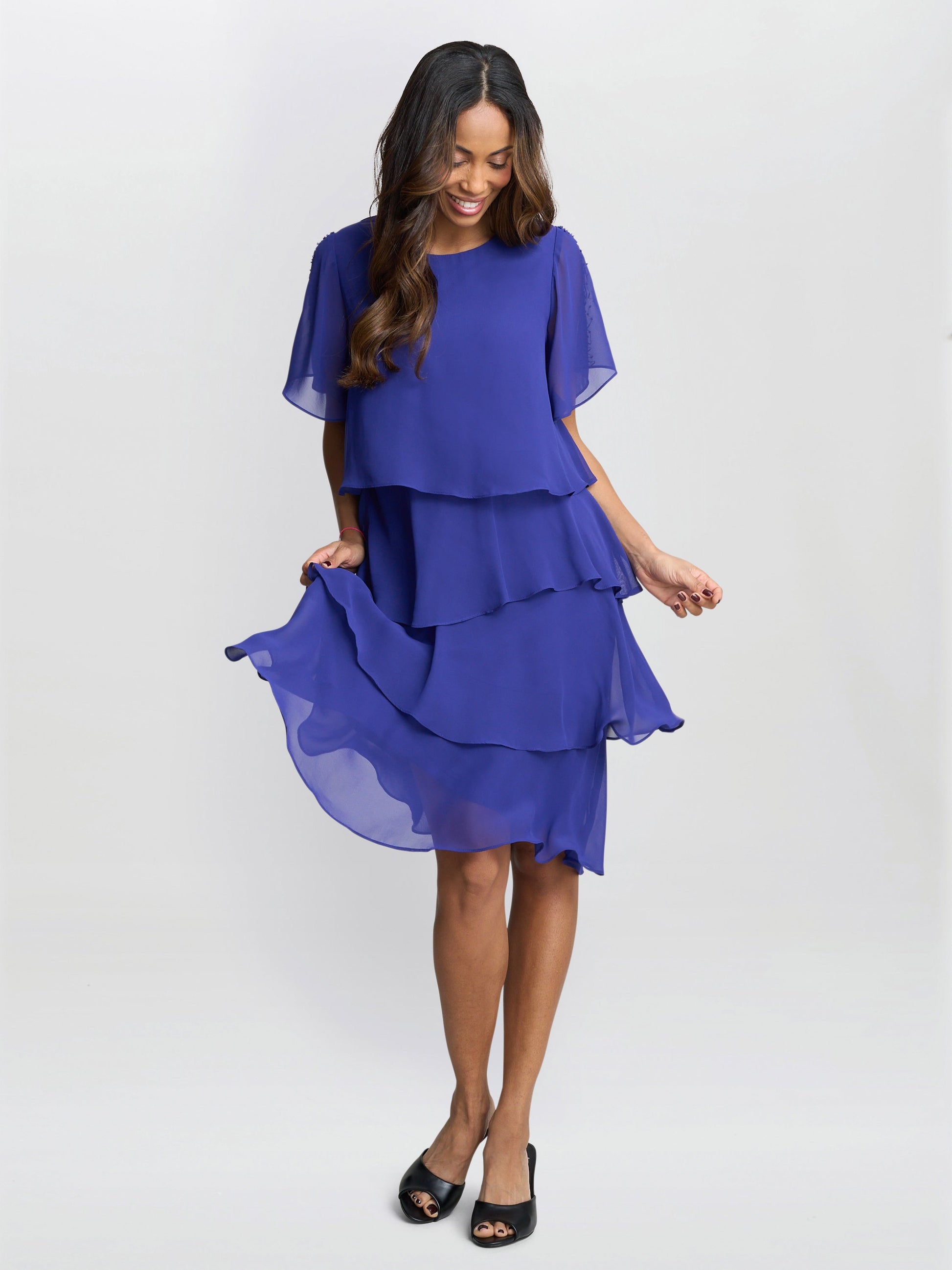  Cherry Tiered Chiffon Dress