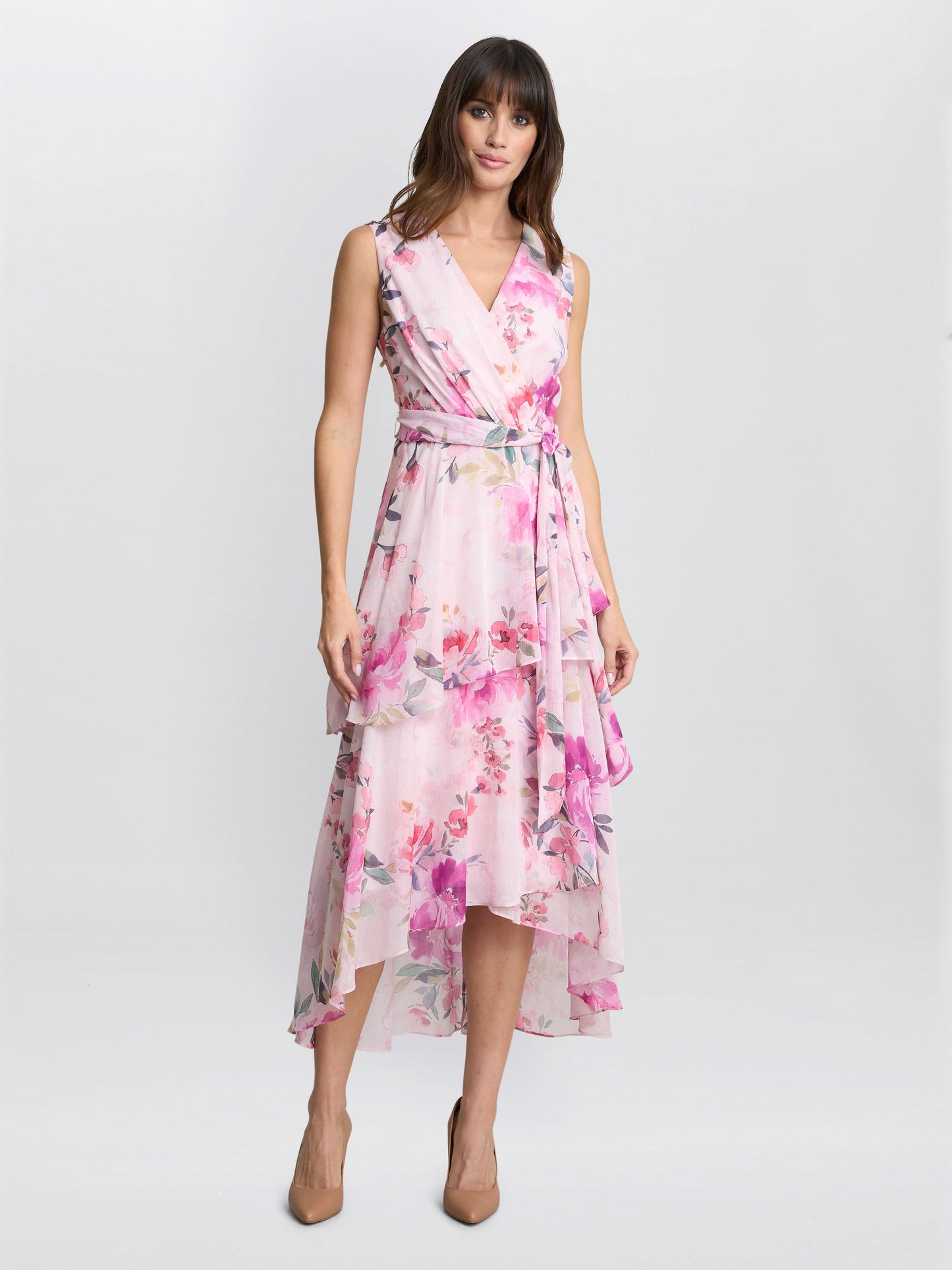  Evelynn Floral Wrap Effect Hi-low Dress
