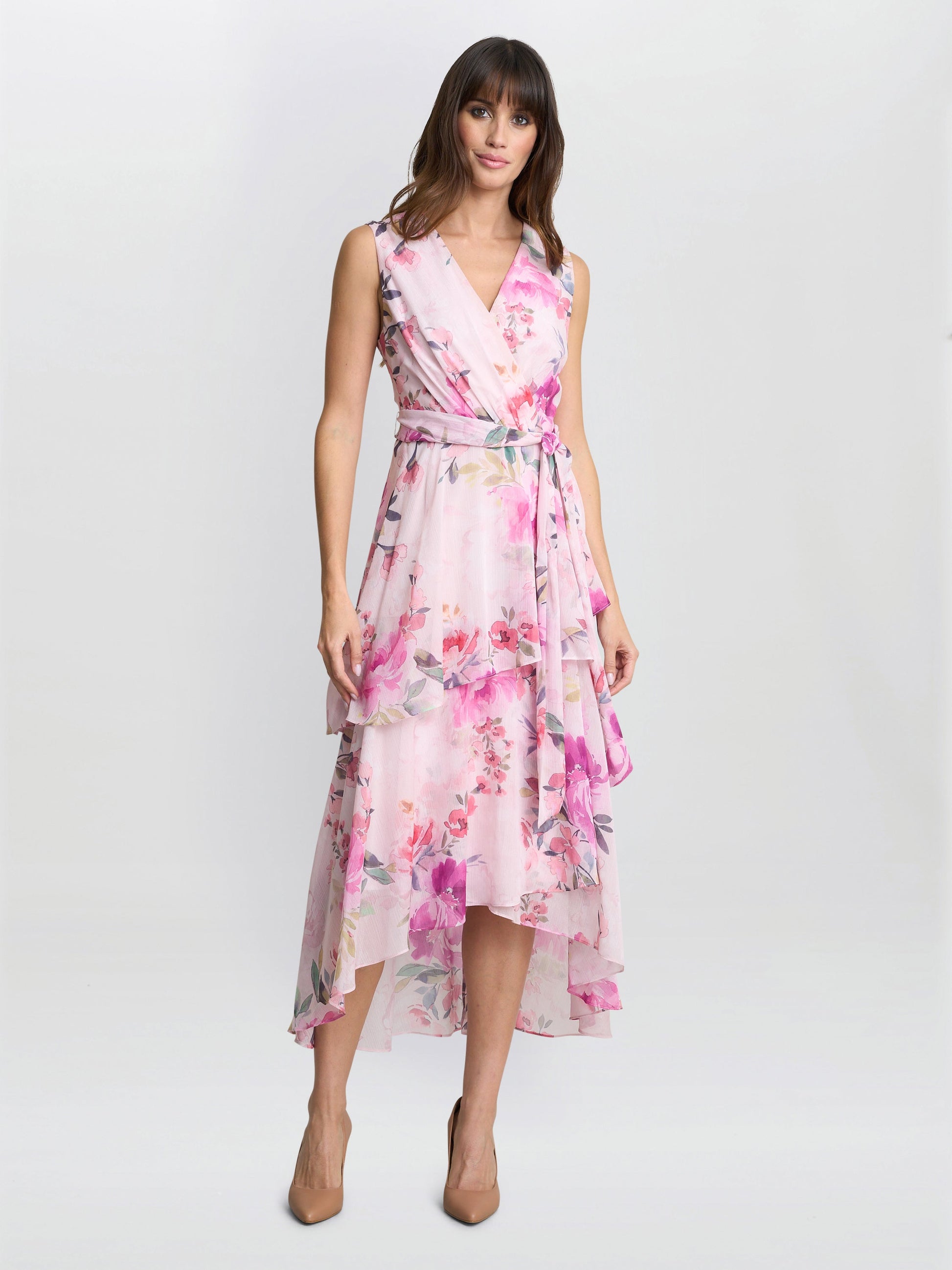  Evelynn Floral Wrap Effect Hi-low Dress