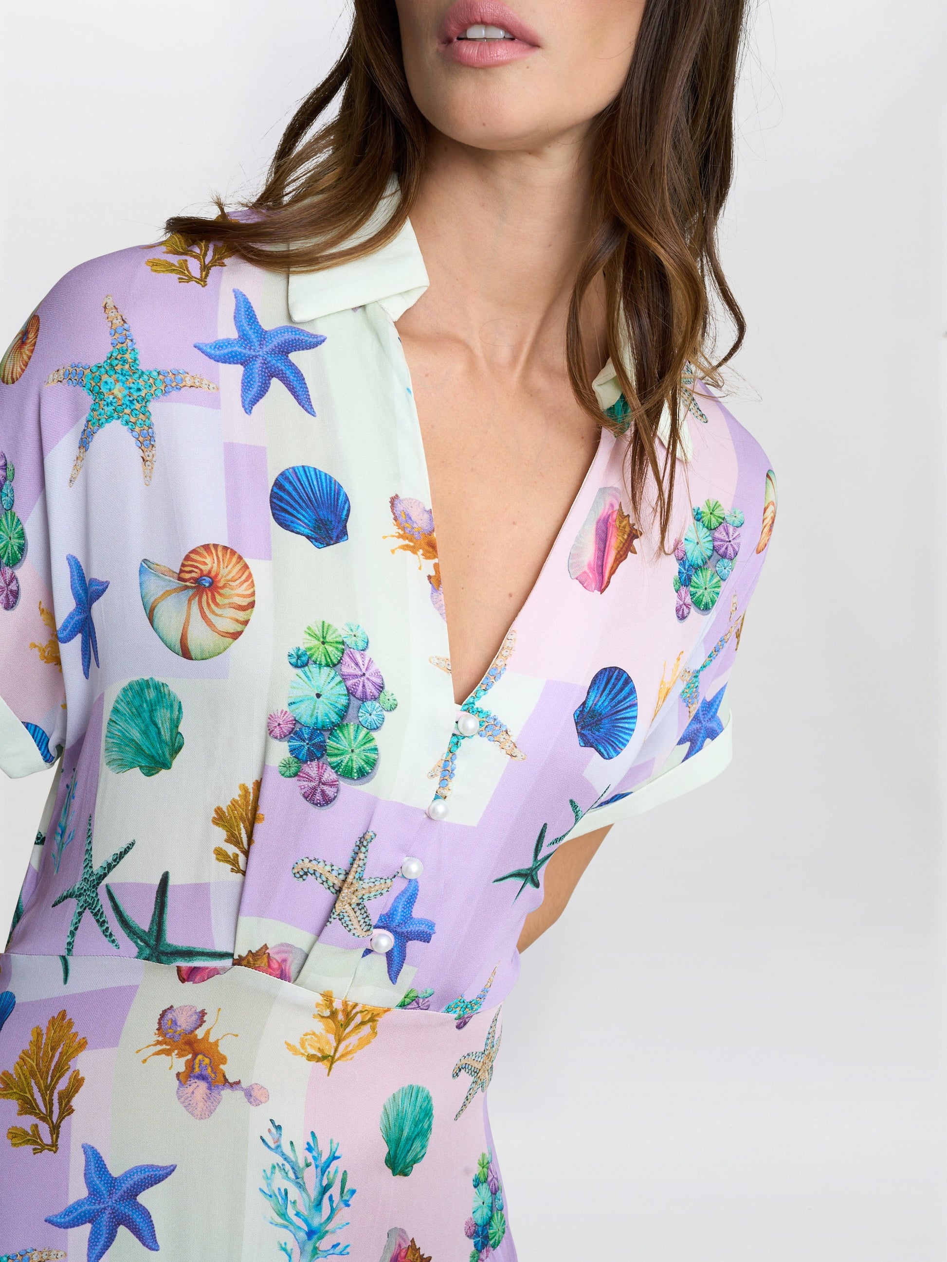 Liv Seashell Print Shirt Dress