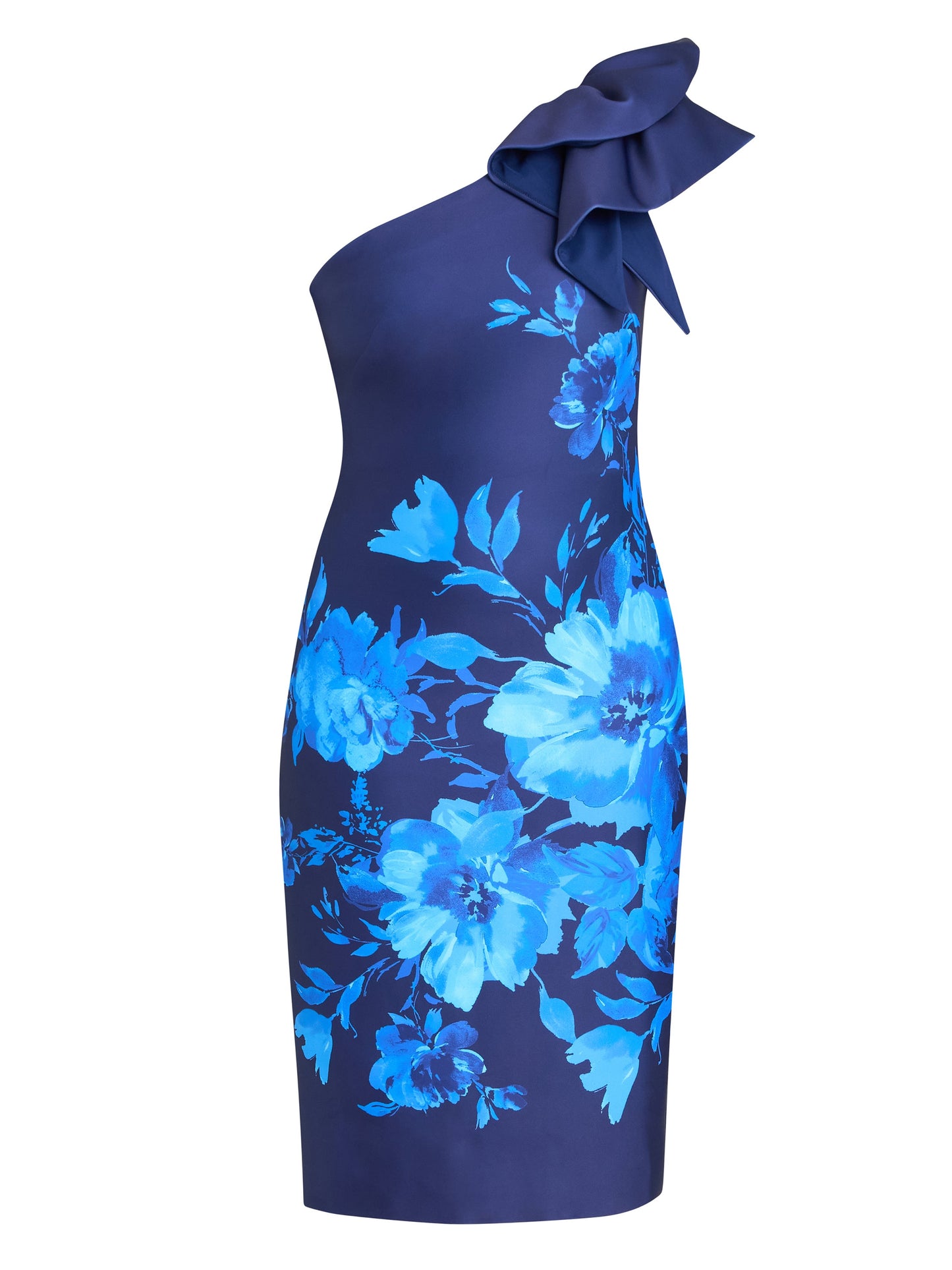  Venus Printed Asymmetric Dress With Frill Sleeve