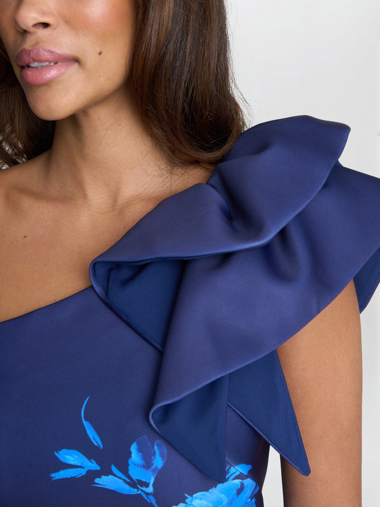  Venus Printed Asymmetric Dress With Frill Sleeve
