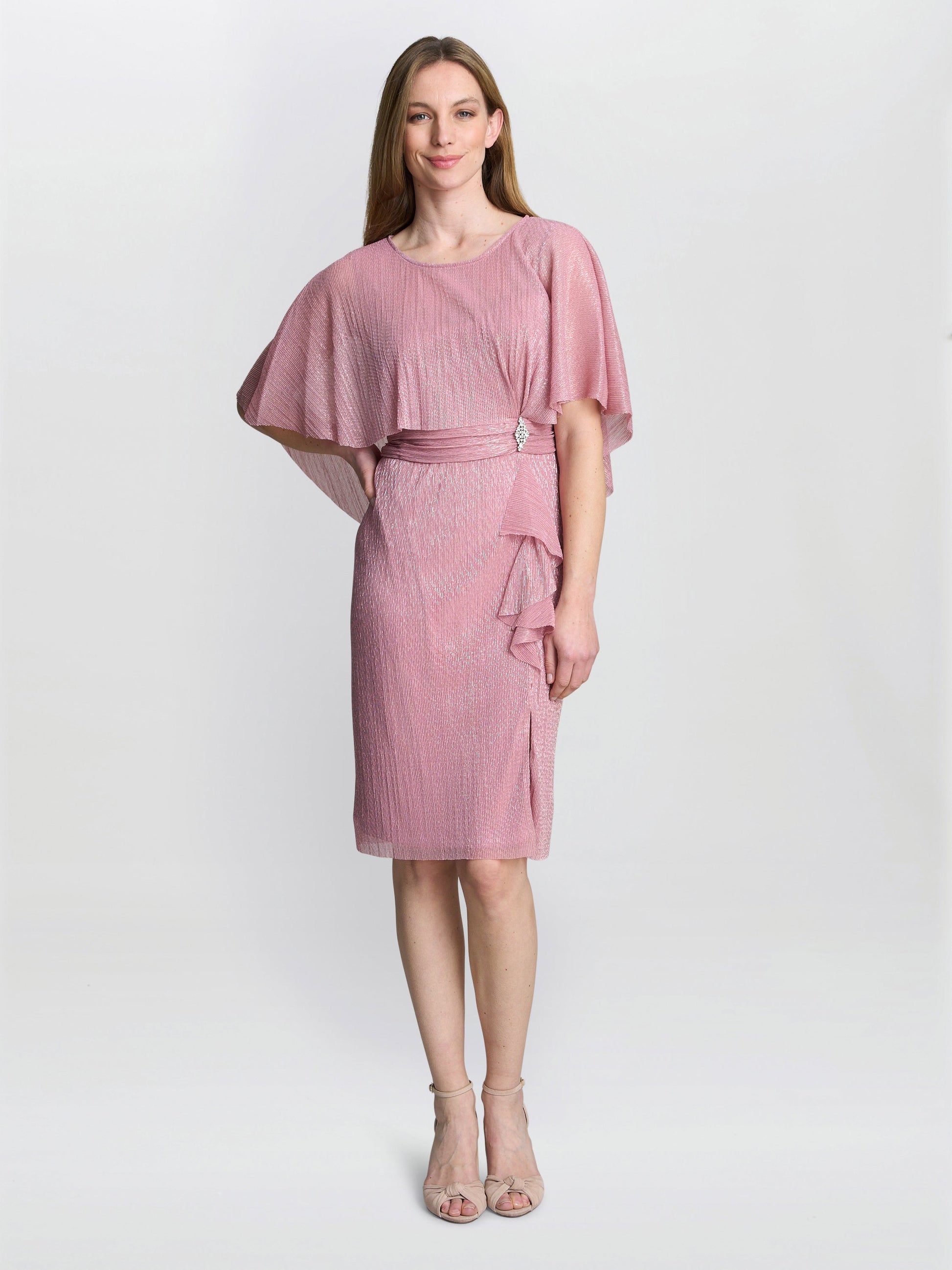  Sonya Pleated Dress With Brooch