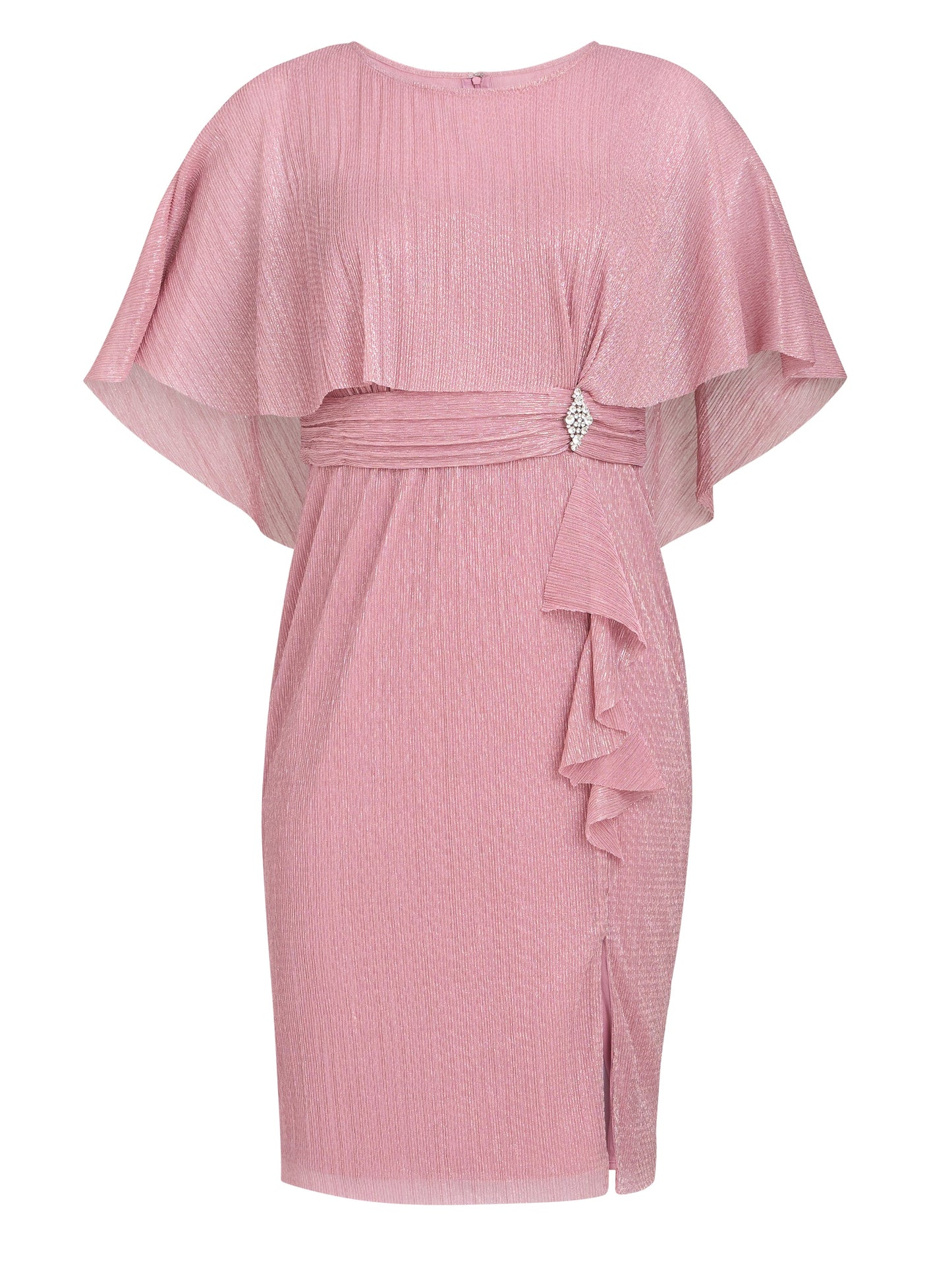  Sonya Pleated Dress With Brooch