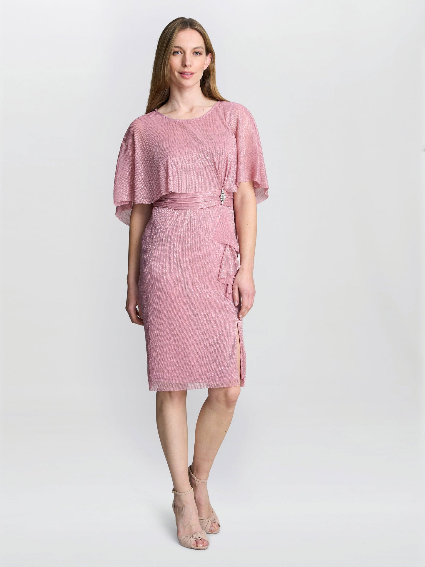  Sonya Pleated Dress With Brooch