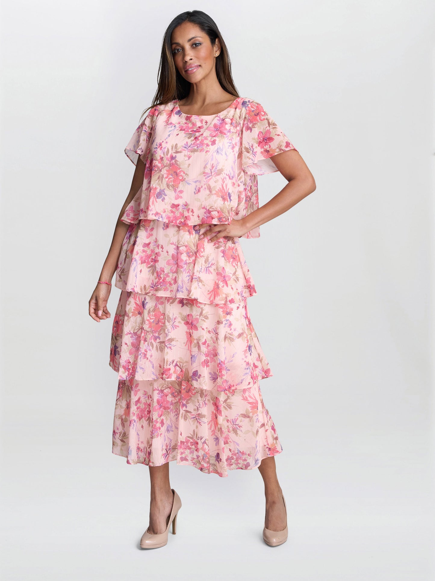  Essie Midi Length Printed Tier Dress