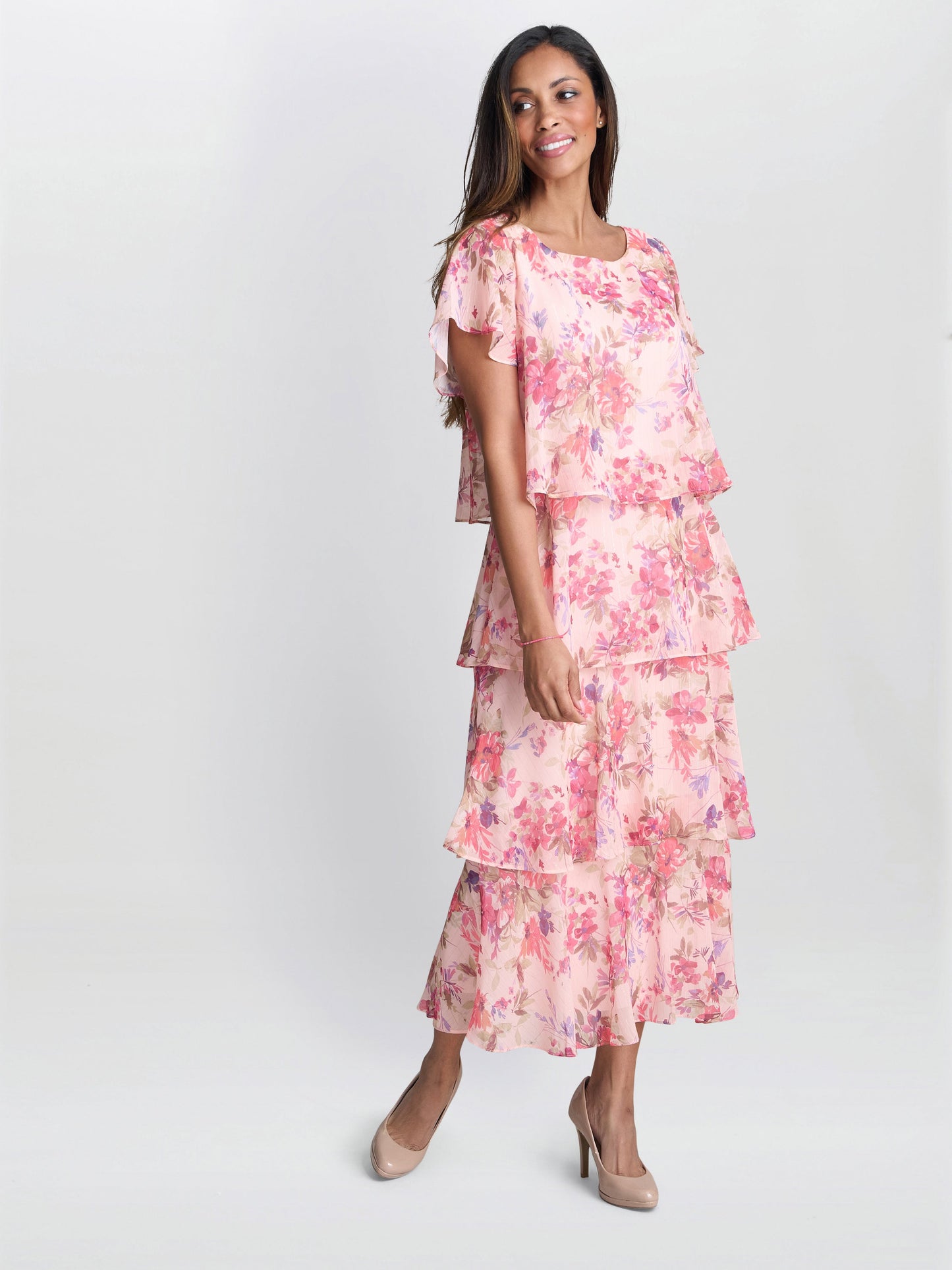  Essie Midi Length Printed Tier Dress