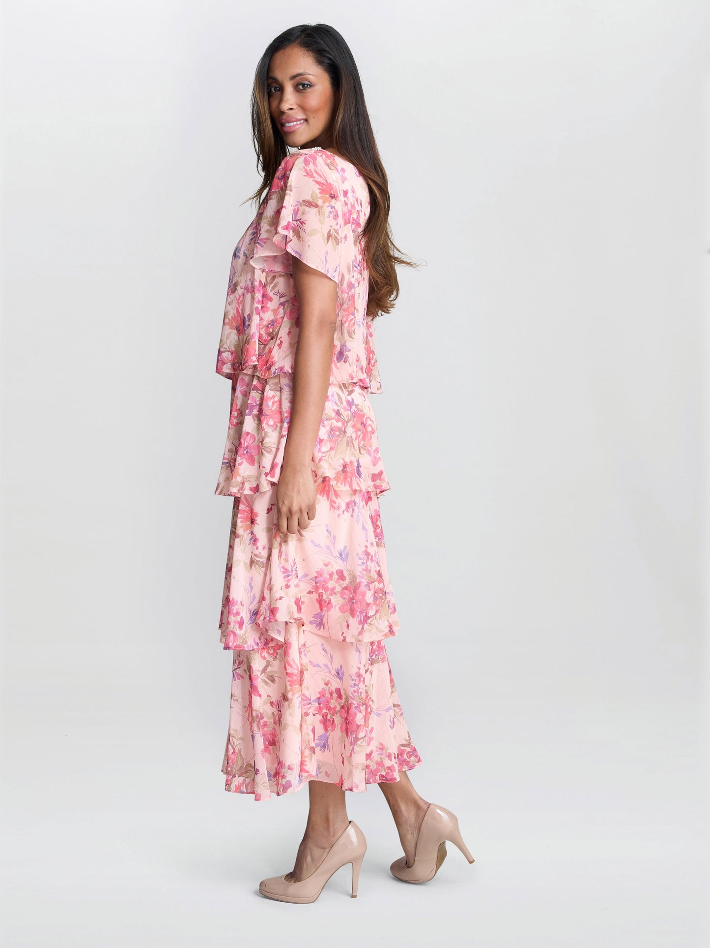  Essie Midi Length Printed Tier Dress