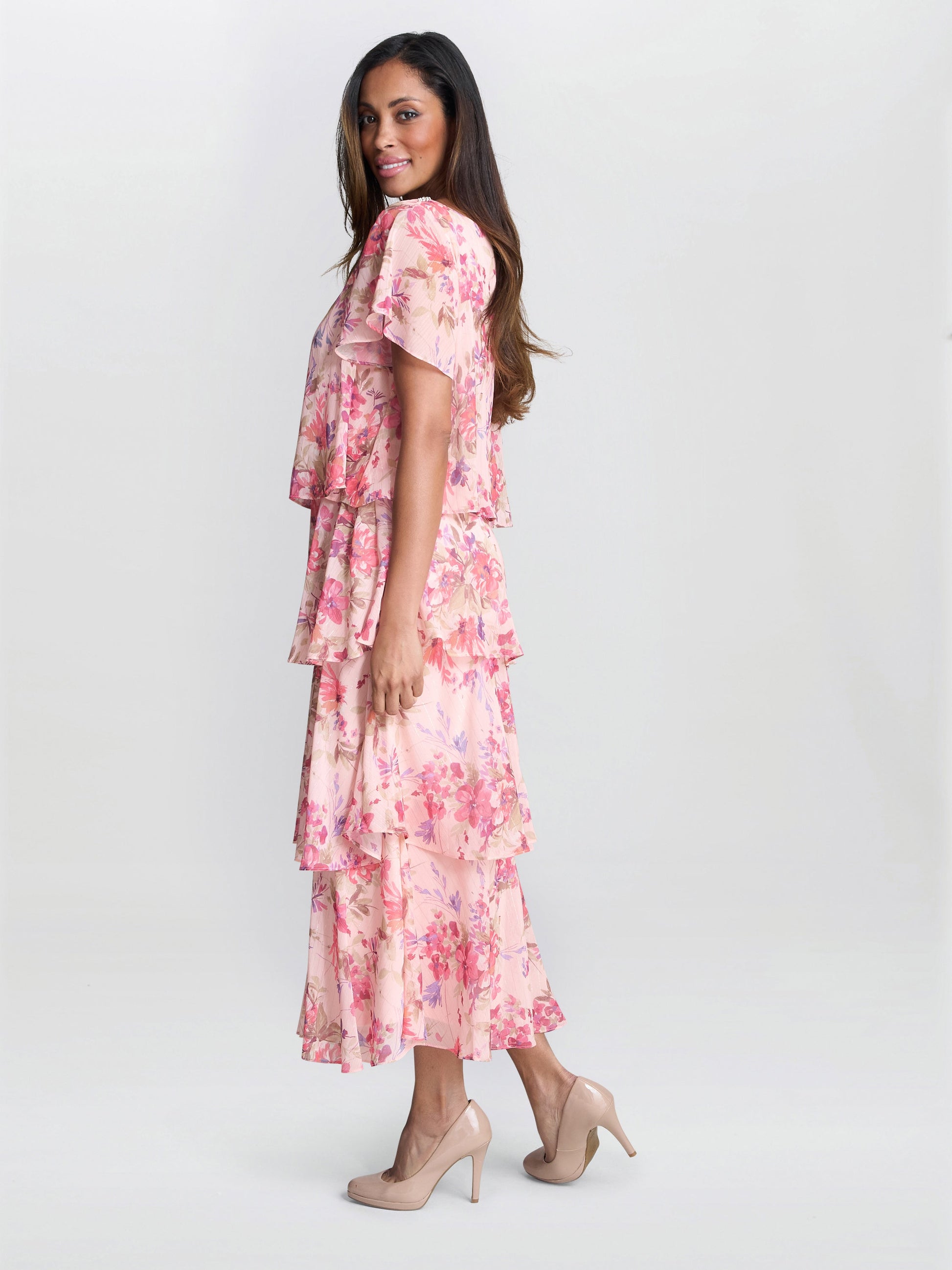  Essie Midi Length Printed Tier Dress