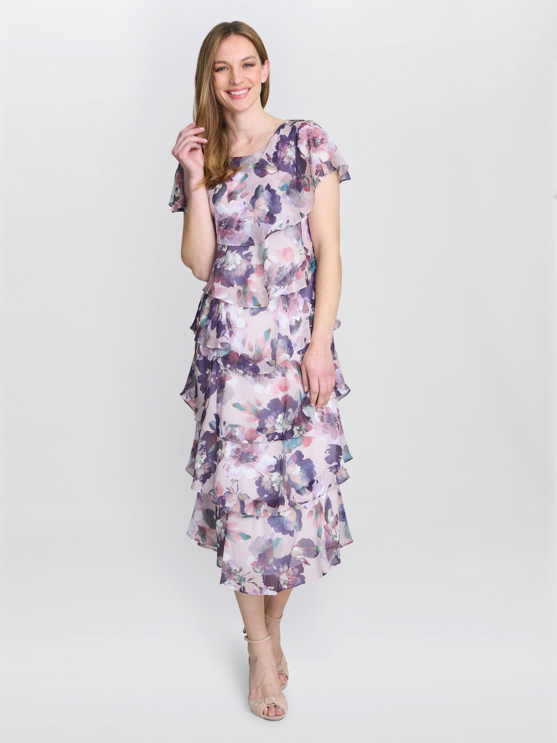  Livvy Midi Length Printed Tier Dress