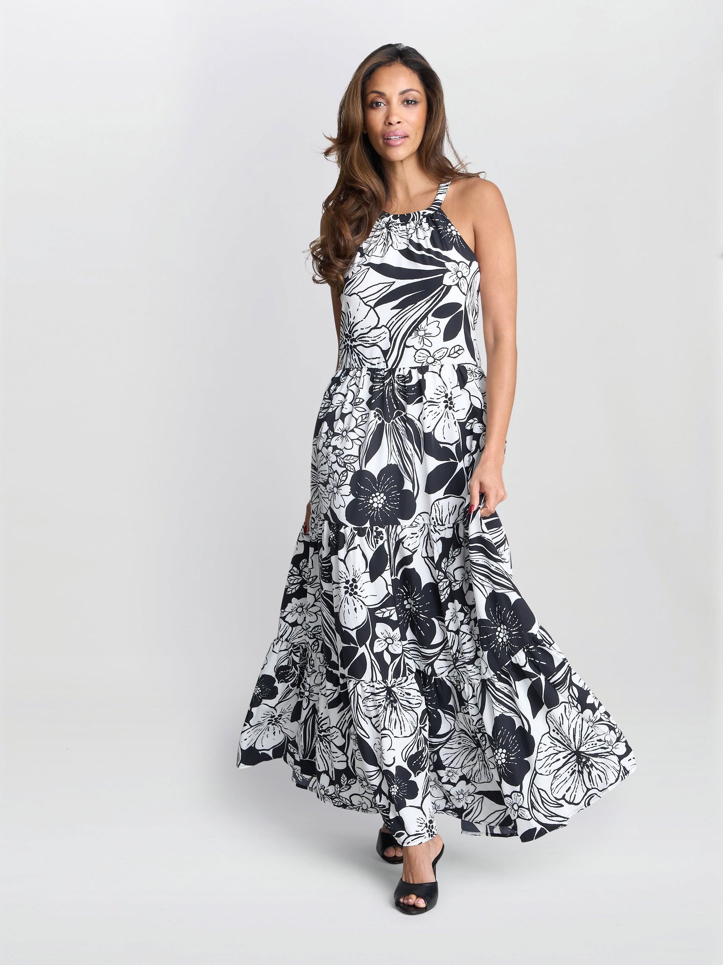  Dina Halter Crepe Printed Maxi Dress