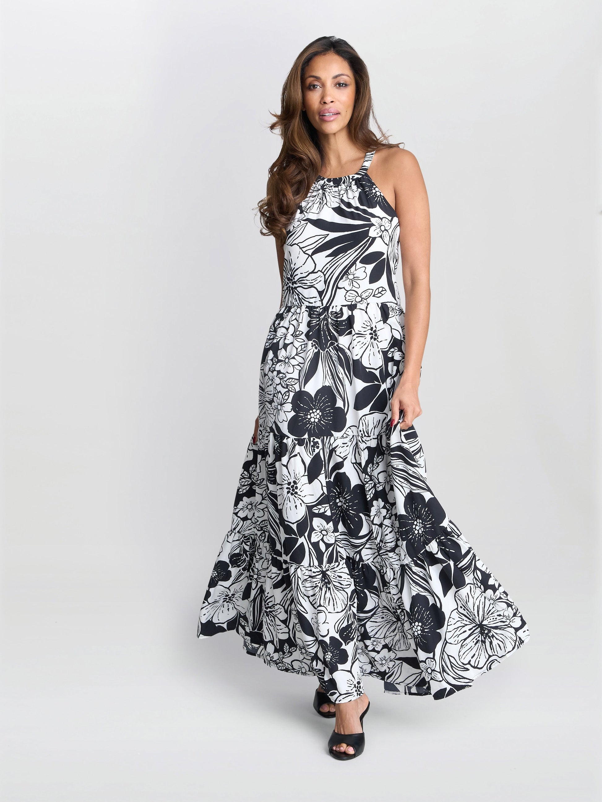  Dina Halter Crepe Printed Maxi Dress