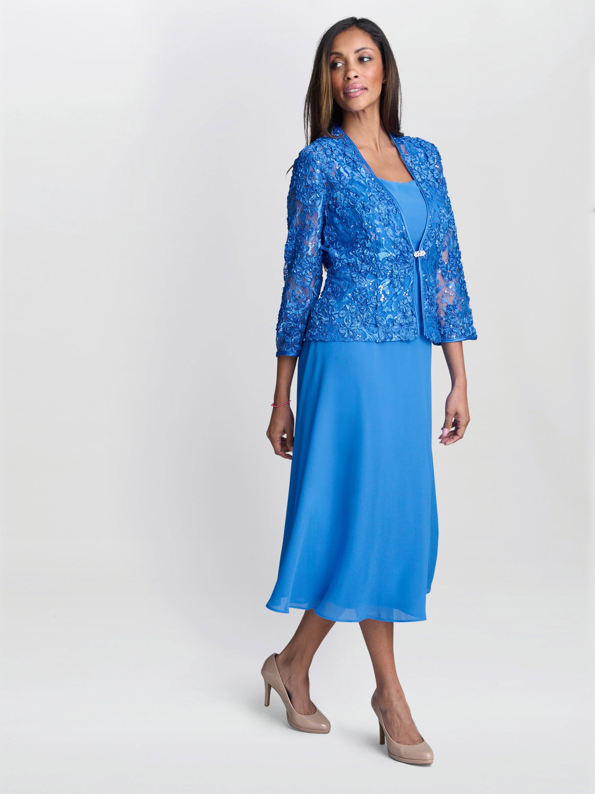  Adele Soutache Lace Jacket With Chiffon Dress