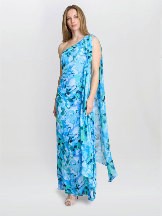  Amelie Printed Chiffon Maxi Dress With Beaded Shoulder