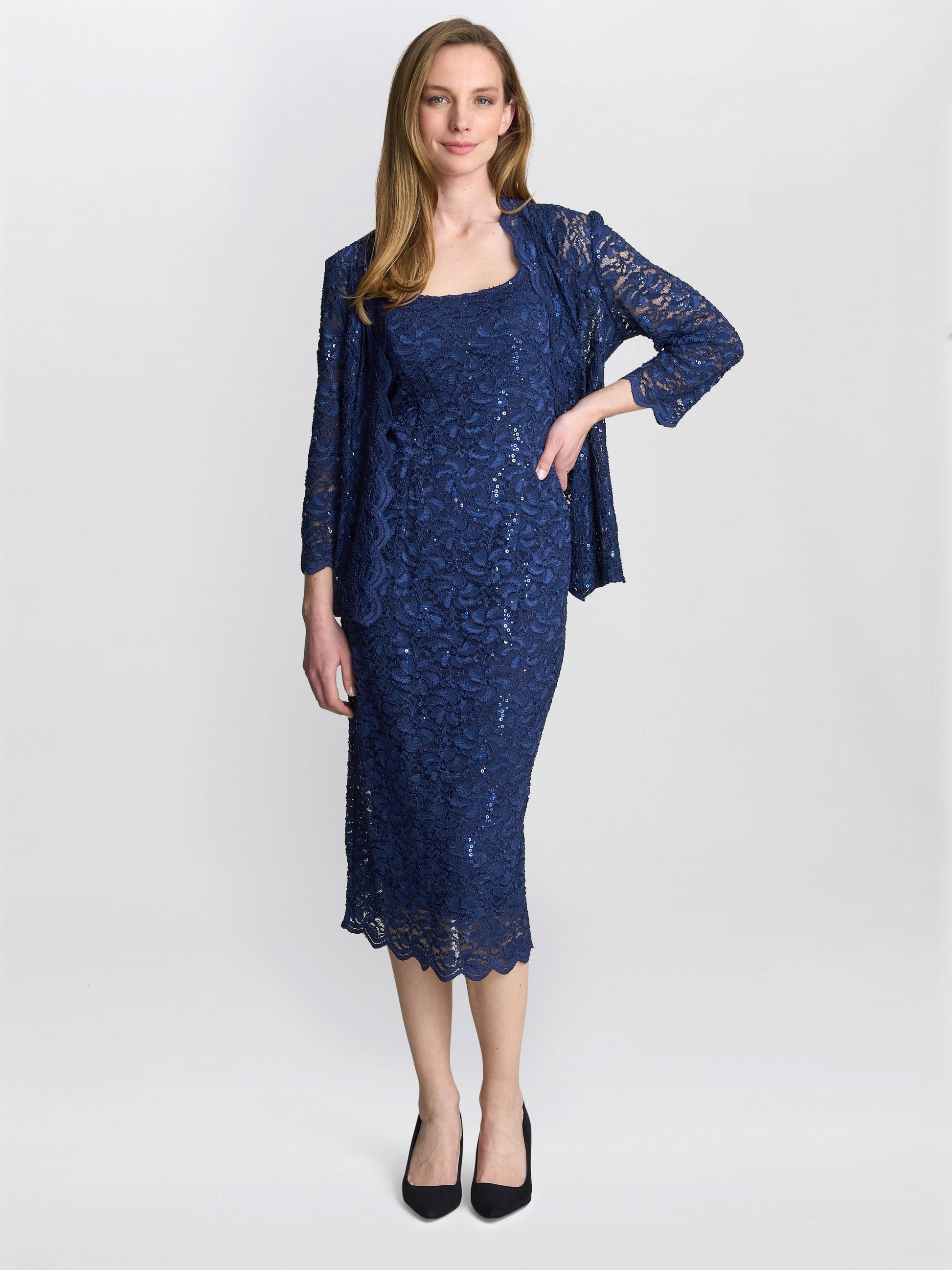  Alannah Sequin Lace Shift Dress And Jacket