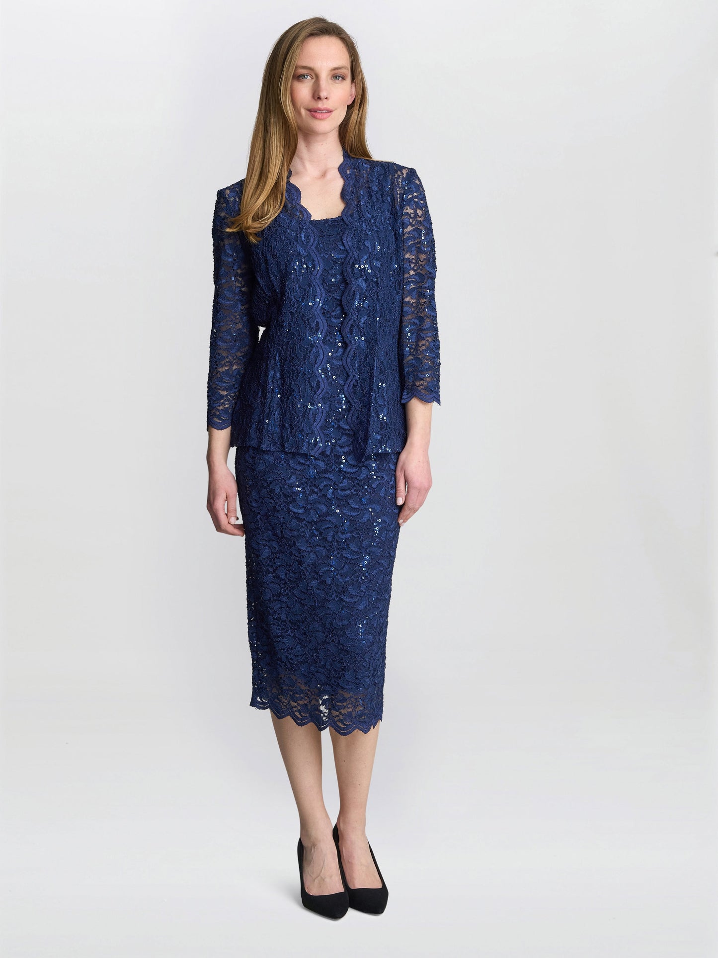  Alannah Sequin Lace Shift Dress And Jacket