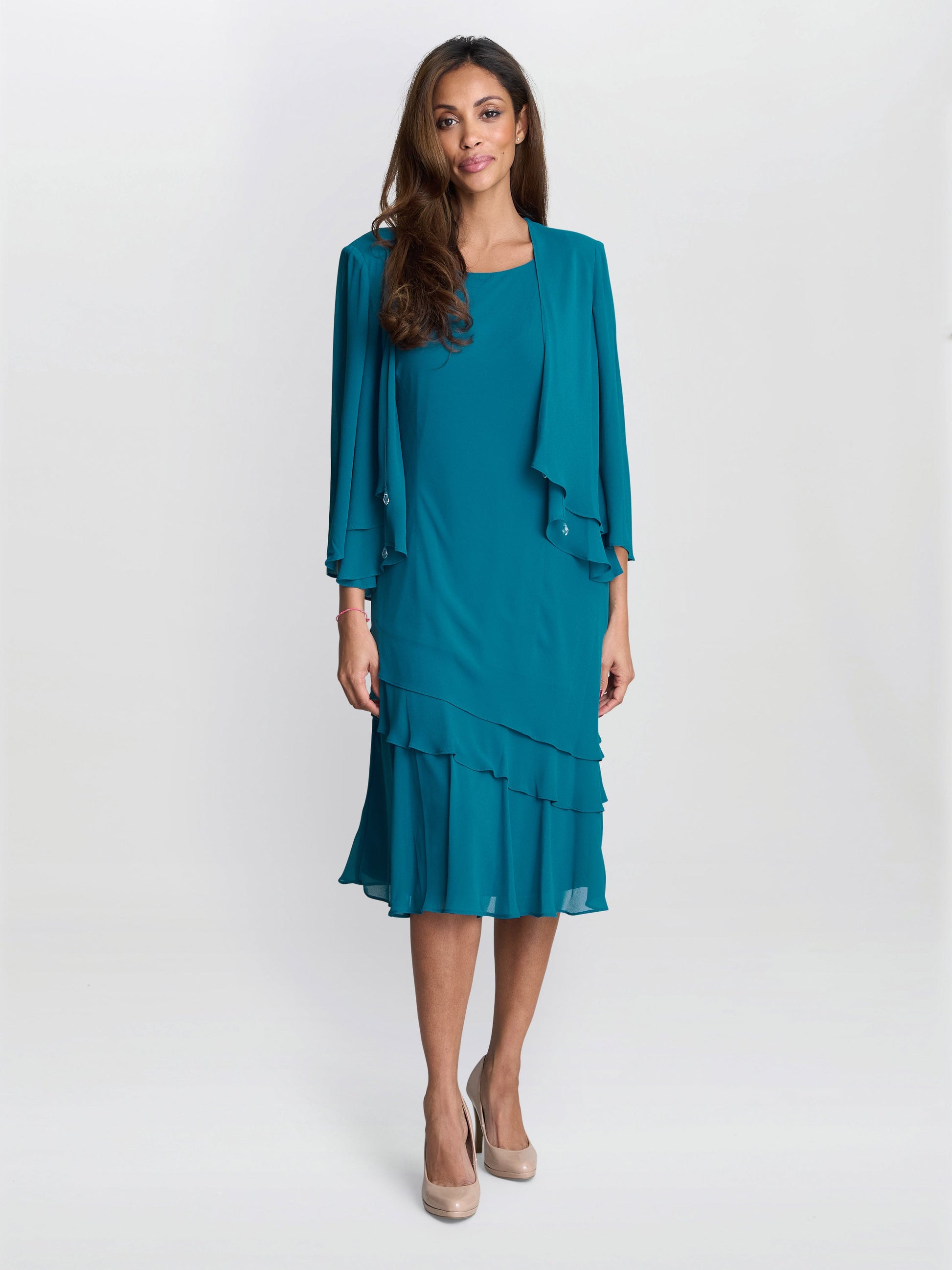  Lola Jacket And Asymmetric Triple Tiered Dress