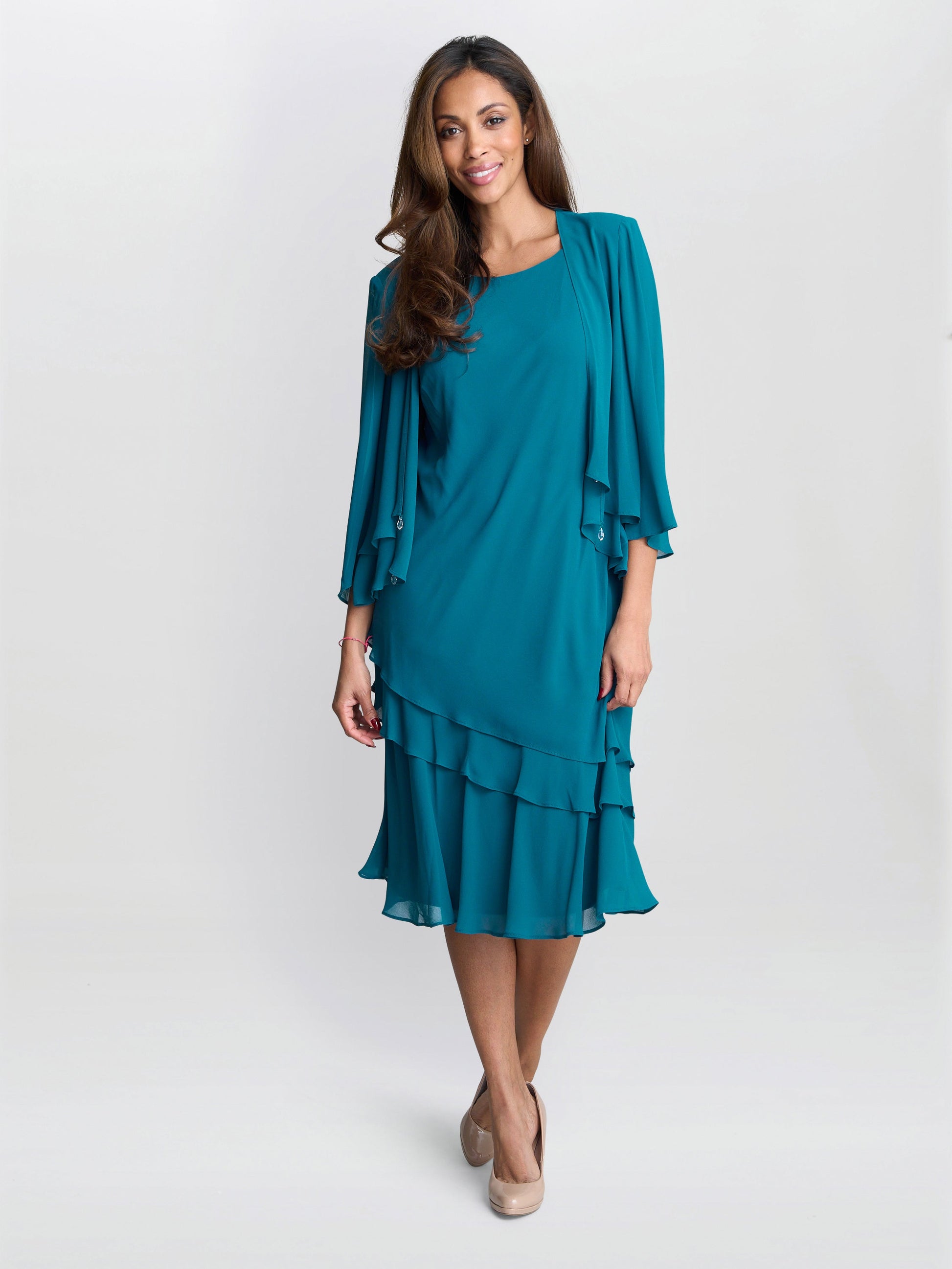  Lola Jacket And Asymmetric Triple Tiered Dress