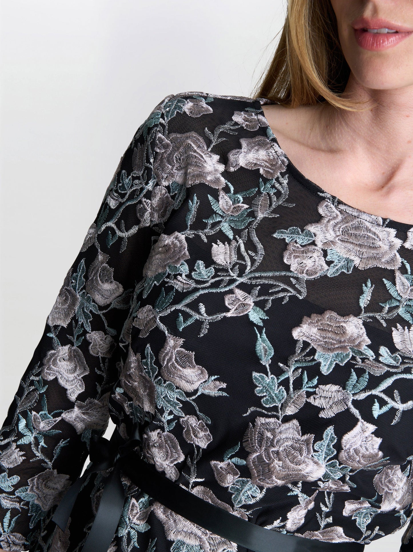  Brandy Embroidered Blouse With Tie Belt