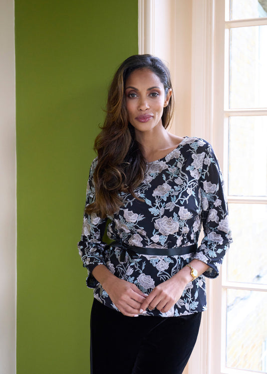  Brandy Embroidered Blouse With Tie Belt