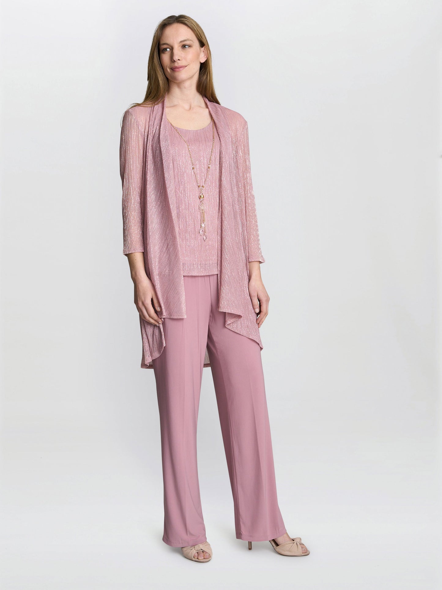  Natasha Three Piece Metallic Crinkle Trouser Suit