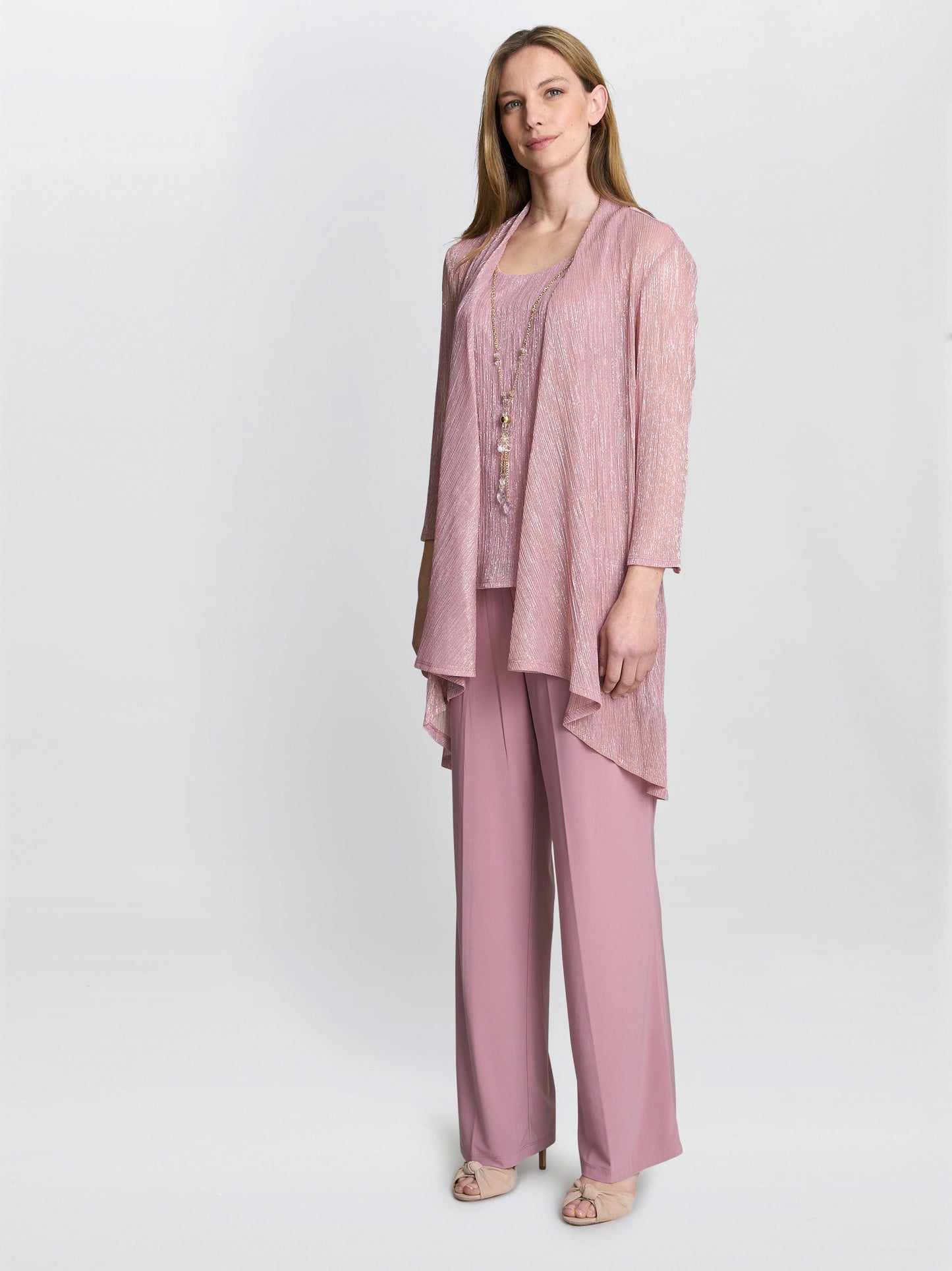  Natasha Three Piece Metallic Crinkle Trouser Suit