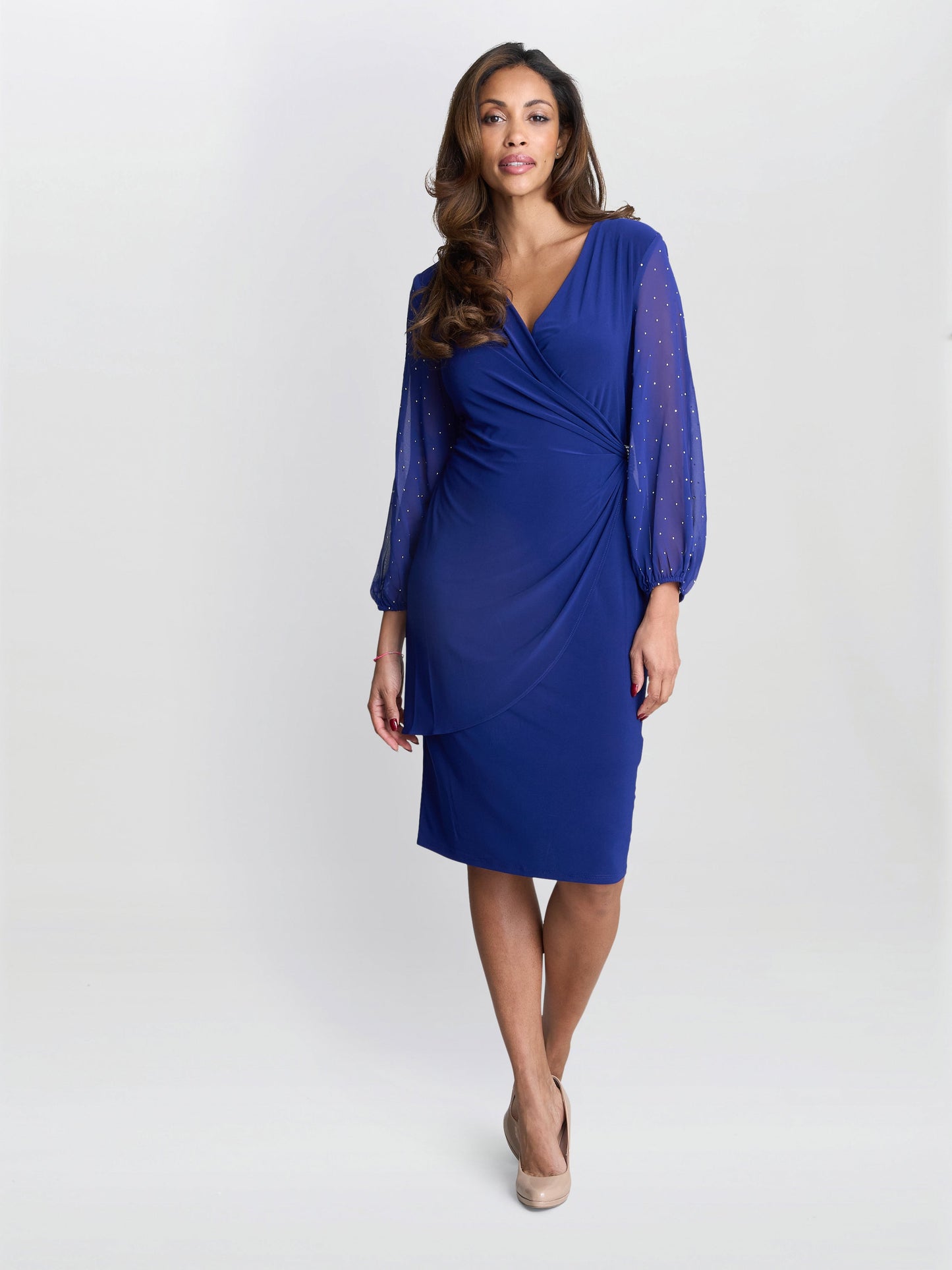  Elaine Wrap Dress With Stud Sleeve
